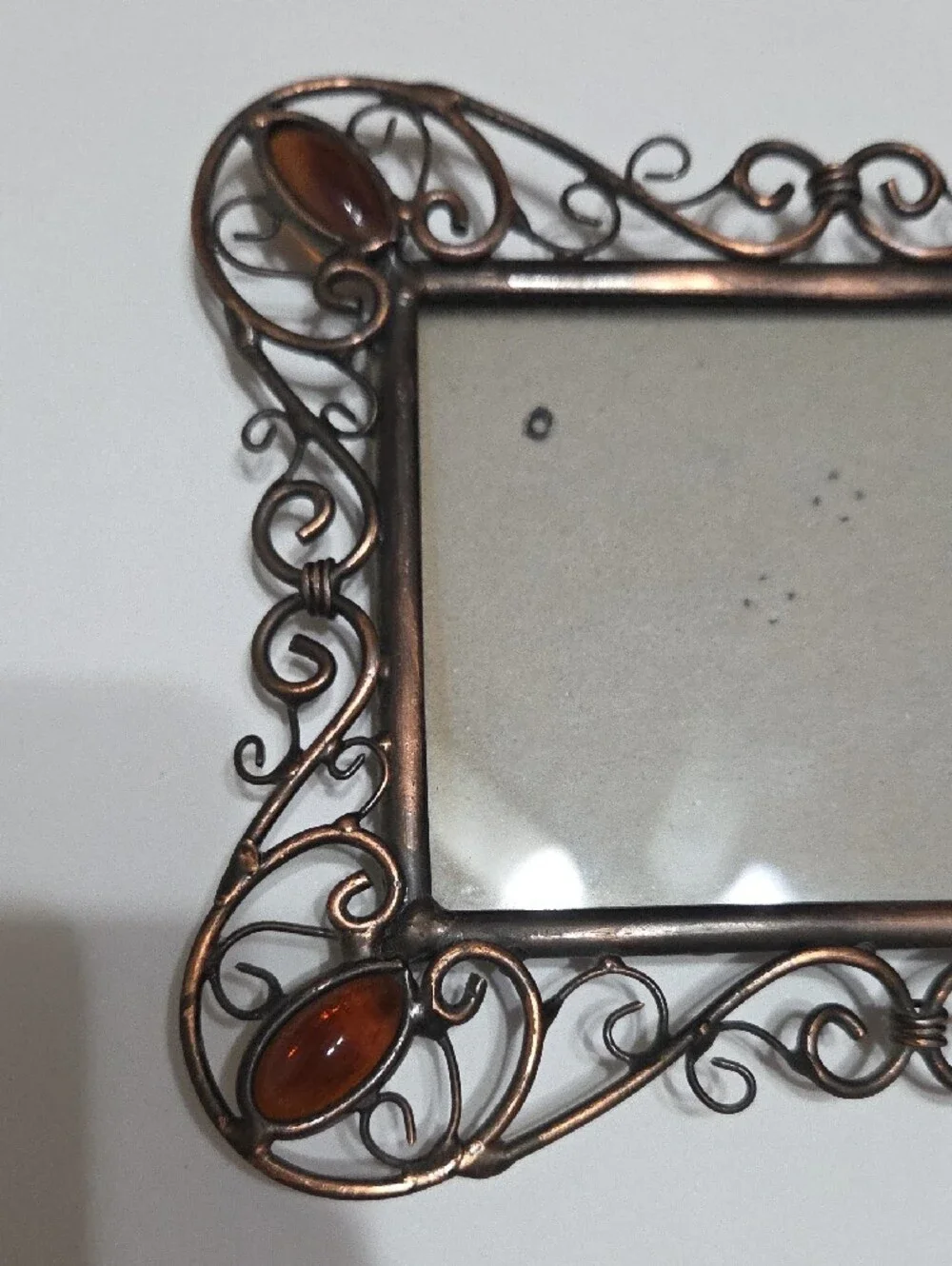 Ornate Copper Metal Picture Frame with Amber Accents